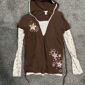 Justice Brown and White Star Long Sleeve Tee